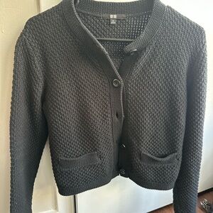 UNIQLO Women's Black Textured Knit Cardigan with Pockets